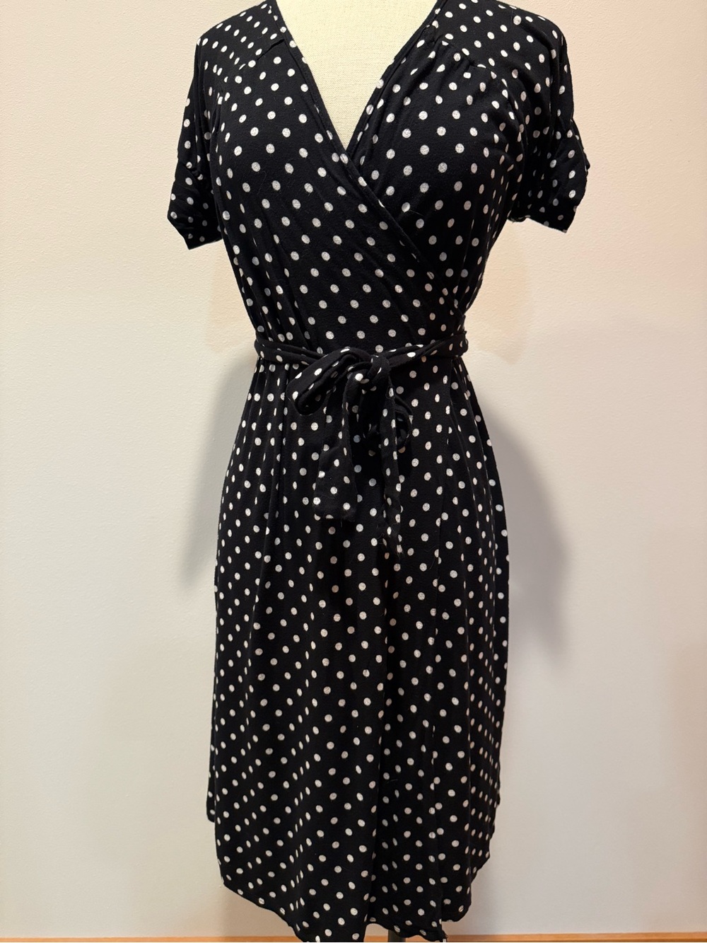 Nell Couture Black and White Polka Dot Wrap Midi Dress